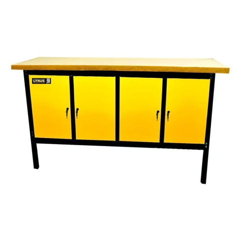 Bancada Oficina Fechada 400kgf Com 4 Portas 2 Prateleiras Tampo de 40mm Pintura Epóxi BMLF-2000 Lynus