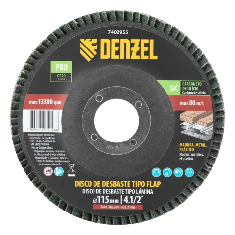 Disco De Desbaste Tipo Flap Carboneto De Silício Grão 80 115 X 22,2 Mm Denzel