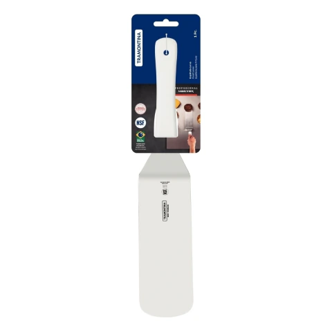 Espátula Para Frituras 9x3 Tramontina Profissional Master Aço Inox Cabo Antimicrobiano NSF Branco