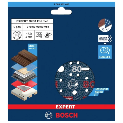 Jogo De Disco De Lixa Bosch Expert O780 150mm C/ 9 Un