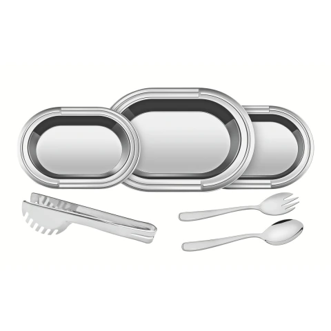 Kit Para Servir Tramontina Ciclo 6 Peças Em Aço Inox Alto Relevo Brilho