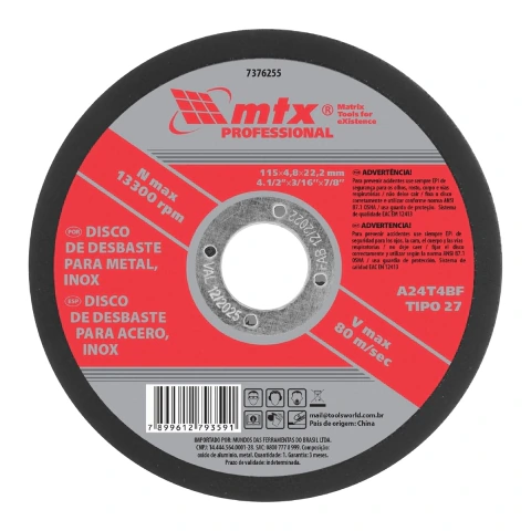 Disco De Desbaste Para Metal 115 X 4,8 X 22,23 Mm 1 Peça Mtx