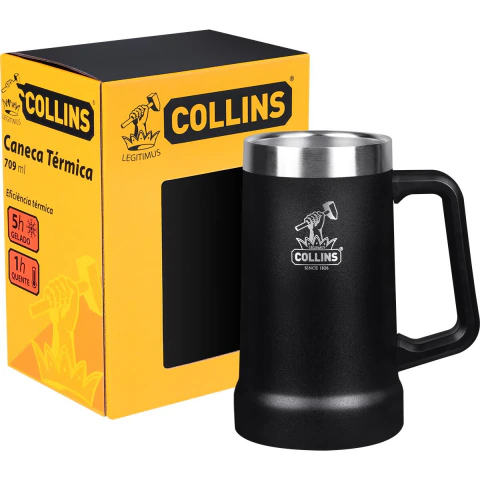 Caneca Térmica Aço Inoxidável 709Ml Preta Até 1 Hora Quente 5 Horas Gelada Collins