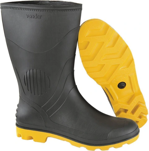 Bota pvc 42 cano médio s/ forro preto/amarelo ca3151 Vonder