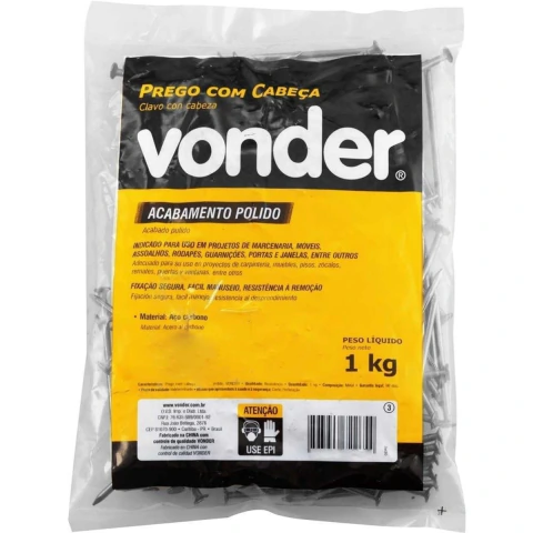 Prego com Cabeça 25 x 72 (6,1/2 x 2) Polido 1 Kg Vonder