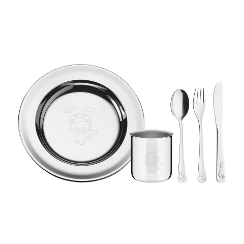 Kit Infantil Tramontina Baby Friends Refeição Aço Inox 5 Peças Talheres Ergonômicos Premium
