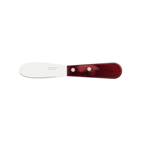 Espátula Para Manteiga Tramontina Polywood 3 Polegadas Aço Inox Com Serrilha Cabo Vermelho Tratado