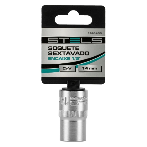 Soquete Sextavado 14 Mm Encaixe 1/2 Polegada Aço Cromo Vanádio Com Clip Stels