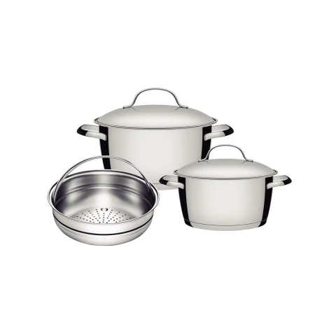 Jogo De Panelas Tramontina Allegra Aço Inox Fundo Triplo 3 Peças Indução 260C