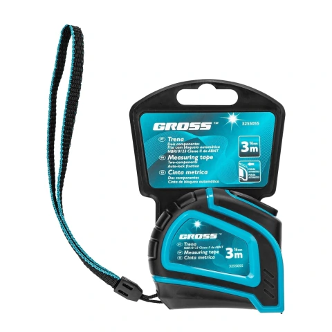 Trena Curta 3m 16mm Estojo Emborrachado Fita de Metal Gross