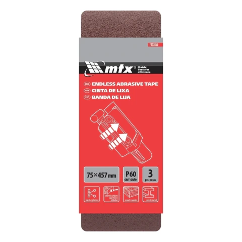 Cinta De Lixa Grão 60 457x75 Mm 3 Peças Para Madeira E Metal Mtx
