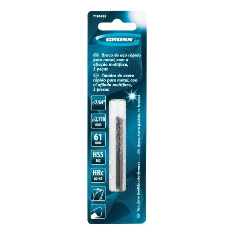 Broca Aço Rápido Para Metal 7/64 x 61 mm Aço M2 2 Peças Gross Profissional
