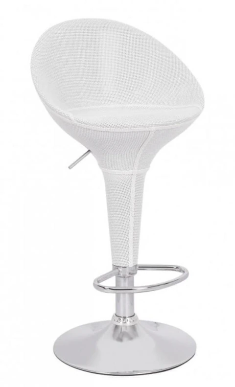 Banqueta Rattan em abs base cromada encosto alto Branca Bel