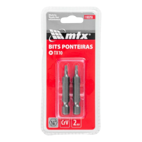 Kit 2 Bits Torx T10 50 mm Aço Cromo Vanádio 1/4 Polegada Mtx