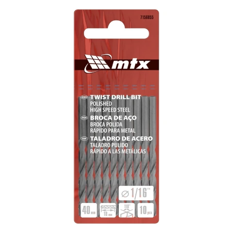 Kit 10 Brocas Aço Rápido 1/16 Polegadas Para Metal HSS Mtx Polida Haste Cilíndrica