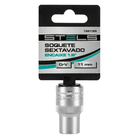 Soquete Sextavado Encaixe 1/2 Polegada 11 mm Aço Cromo Vanádio Com Clip Stels