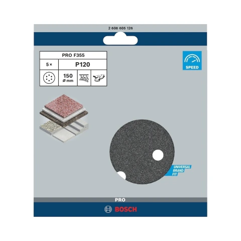 Disco De Lixa Bosch Pro F355 150mm Grano 120 - 5 Unidades