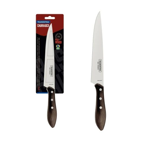 Faca Para Carne Tramontina Polywood 8 Polegadas Lâmina Aço Inox Cabo Madeira Tratada Castanho