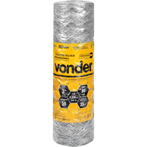 Tela Metálica Mangueirão Hex 3'' BWG18 0,8m 50m Vonder