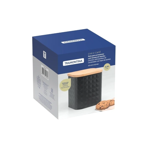 Pote De Aço Carbono Tramontina Com Tampa De Bambu 1,4 L Para Alimentos Mantimentos Cozinha Gourmet