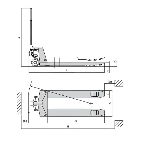Paleteira Carro Hidráulico 2000Kg 685X1150 mm Roda Duplo Nylon TP2300 Bovenau