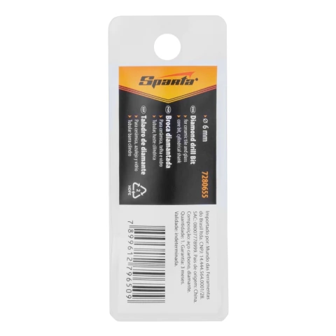 Broca Diamantada Para Cerâmica E Vidro 6 mm Haste Cilíndrica 1 Peça Sparta