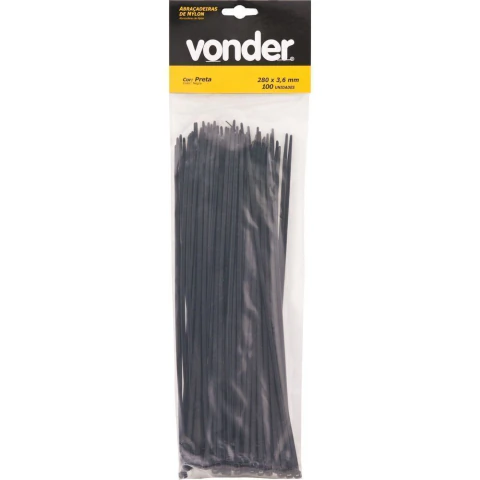 Abraçadeira de nylon 100x2,5mm preta com 1000 peças Vonder