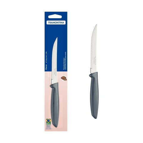 Faca Para Churrasco E Frutas Tramontina Plenus Lâmina 5 Polegadas Aço Inox Cabo Cinza Versátil