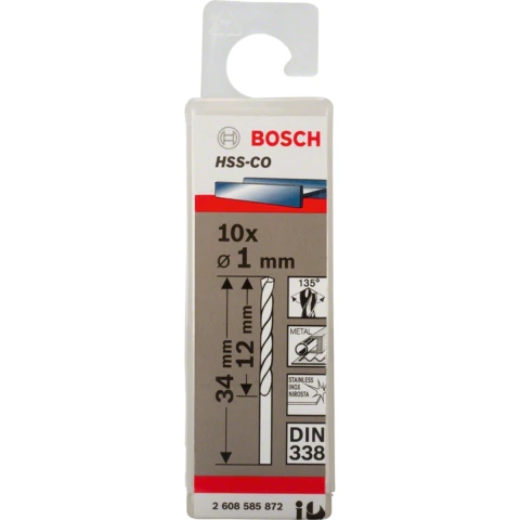Broca Para Metal Bosch Hss-Co Aço Rápido 1mm 10 Peças