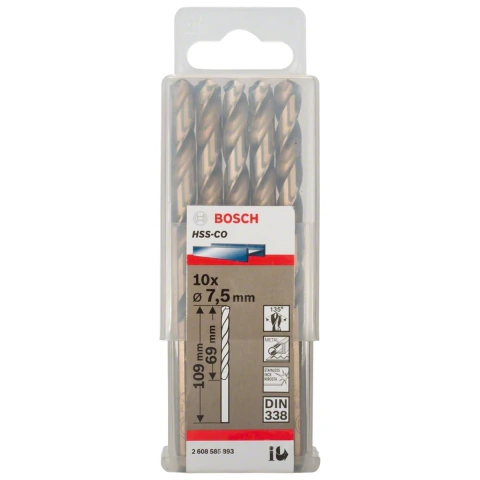 Broca Para Metal Bosch Aço Rápido Hss-Co 7,5mm 10 Peças