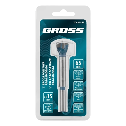 Broca Forstner Madeira 15mm Cilíndrica Aço Rápido Gross