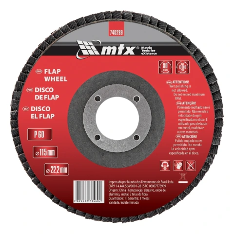 Disco Flap Grão 60 115 x 22.2 mm Óxido de Alumínio 1 Peça Mtx Para Metal E Madeira