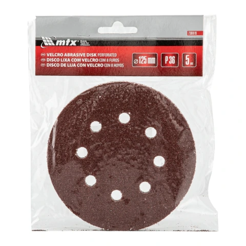 Disco De Lixa Com Velcro Perfurado Grão 36 125 Mm 5 Peças Mtx