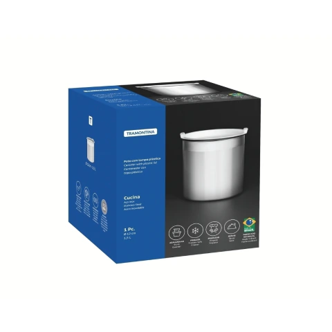 Pote Tramontina Cucina Em Aço Inox 1,5 L 12 cm Para Mantimentos Com Tampa Plástica