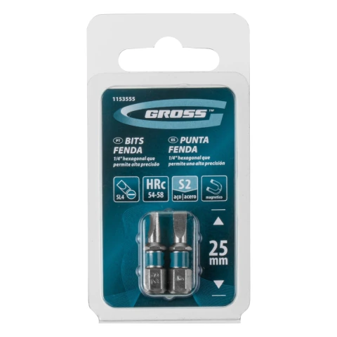 Kit 2 Bits Fenda Sl4 25 Mm Aço Cromo Molibdênio S2 58 Hrc Gross