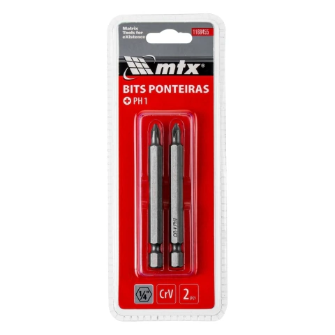 Bit Phillips Ph1 Aço Cromo Vanádio 75 mm 2 Peças Mtx Para Parafusadeira