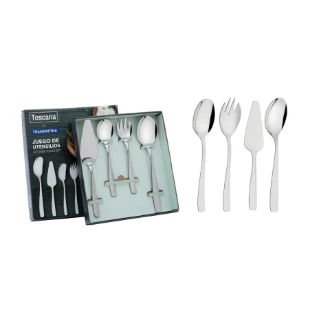 Jogo De Utensílios Tramontina Cosmos Aço Inox 4 Peças Acabamento Fosco E Brilho Cozinha Gourmet