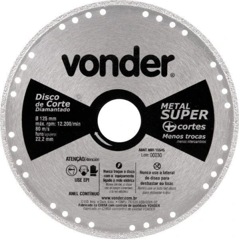 Disco Corte 125mm Diamantado Contínuo Metal Super Vonder