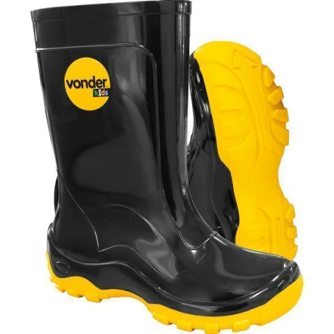 Bota Infantil Preta e Amarela Pvc c/ Forro Tam. 32/33 Vonder
