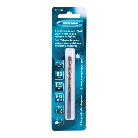 Broca Aço Rápido Para Metal 5,5 X 93 mm M2 58-62 HRC Profissional Gross 1 Peça