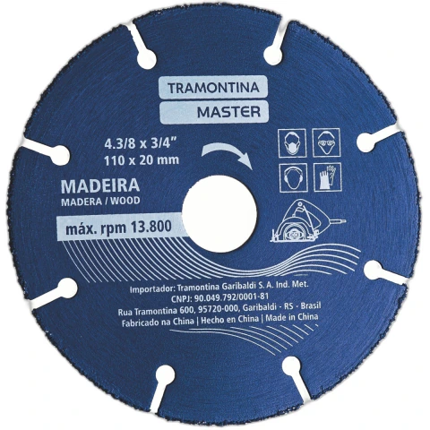 Disco de Corte 4.3/8'' 13800 rpm Para Serra Mármore Corte Preciso em Madeira Tramontina MASTER
