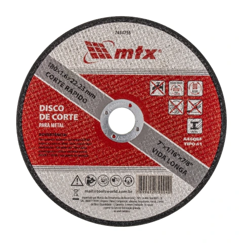 Disco De Corte Para Metal 180 X 1,6 X 22,23 mm Mtx 1 Peça