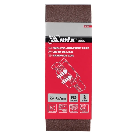 Cinta De Lixa Grão 80 457x75 Mm 3 Peças Óxido De Alumínio Mtx