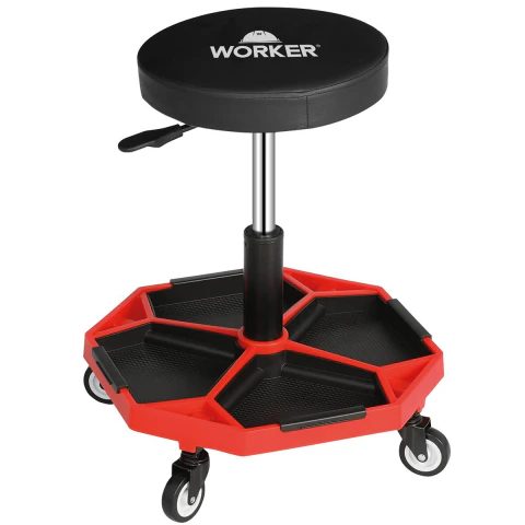 Banqueta Regulável Para Mecânico 136Kg Altura 40-54cm Giratória Worker