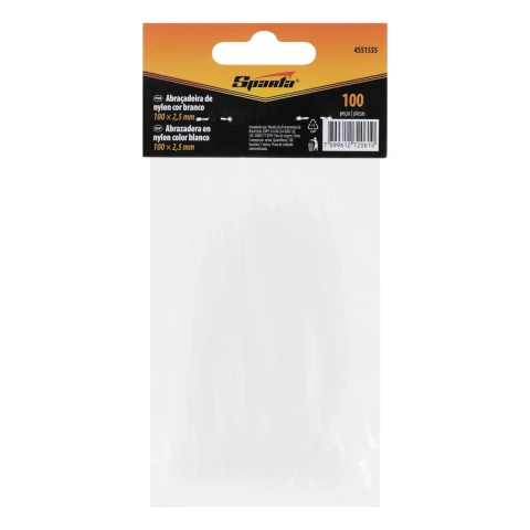 Abraçadeira De Plástico Nylon 100x2,5 Mm Branca 100 Peças Sparta