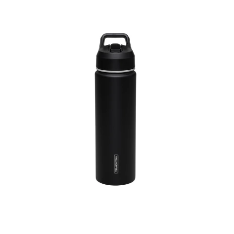 Garrafa Térmica Tramontina 650 Ml Aço Revestido Preto Com Canudo E Parede Dupla