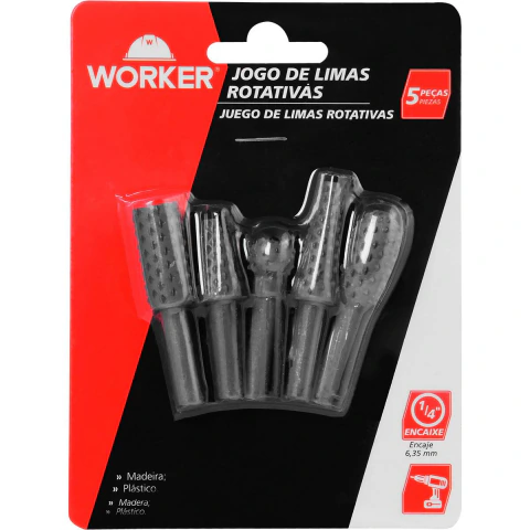 Jogo De Limas Rotativas 1/4'' 5 Peças Para Modelagem E Acabamento Worker