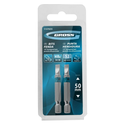 Kit 2 Bits Fenda Sl5 50 Mm Aço S2 Cromo Molibdênio Encaixe Hexagonal 1/4 Gross