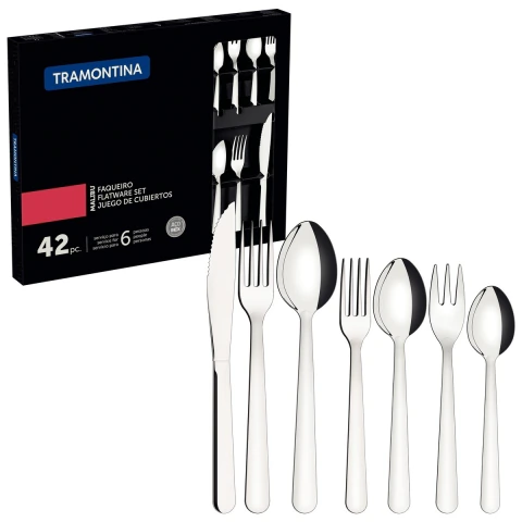Faqueiro Tramontina Malibu 42 Peças Aço Inox Jogo De Talheres Completo Resistente Para Cozinha