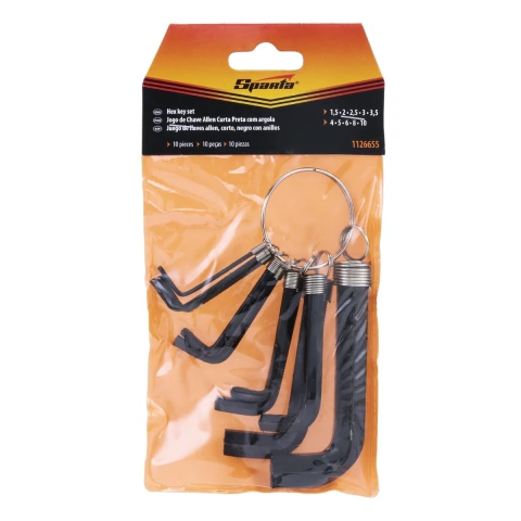 Jogo De Chave Allen Curta 1,5-10 mm 10 Peças Com Argola Oxidado Preto Sparta